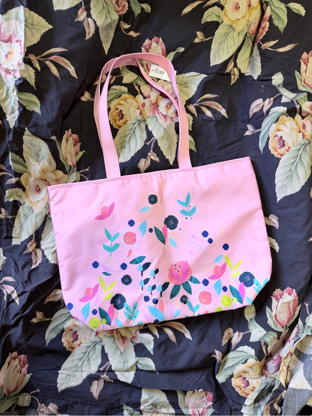 Pink Floral Tote Bag -